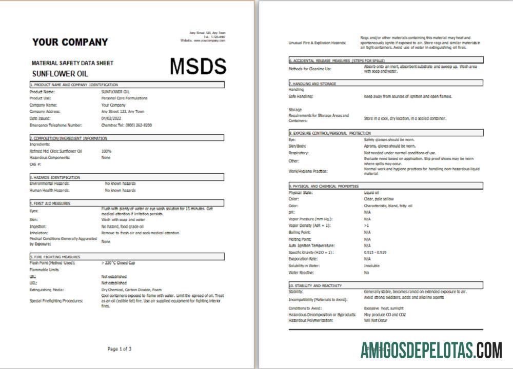 FICHA DE DADOS DE SEGURANÇA DE MATERIAIS amostra